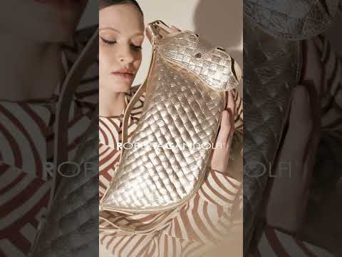 Micol Banana small Woven cross body in vitello stampato intreccio con tracolla regolabile